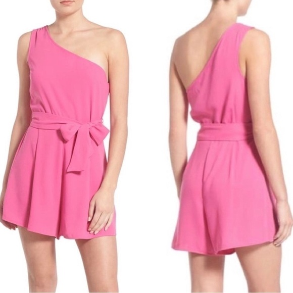 LEITH Pretty in Pink Belted One-Shoulder Romper Size M - Picture 1 of 6